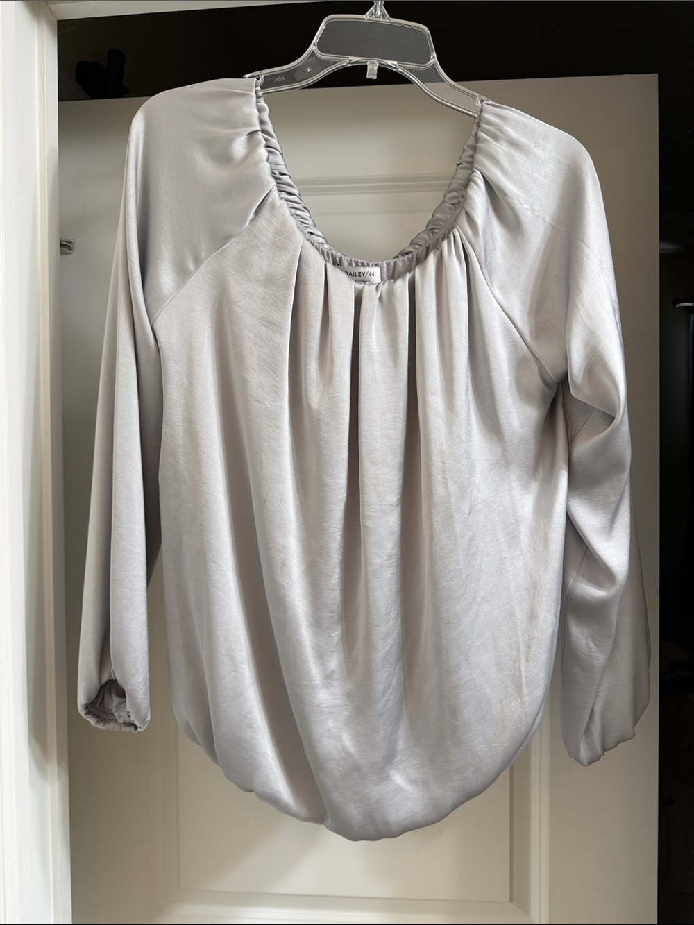Bailey 44 Light Gray Gathered Scoop-Neck silk Blouse